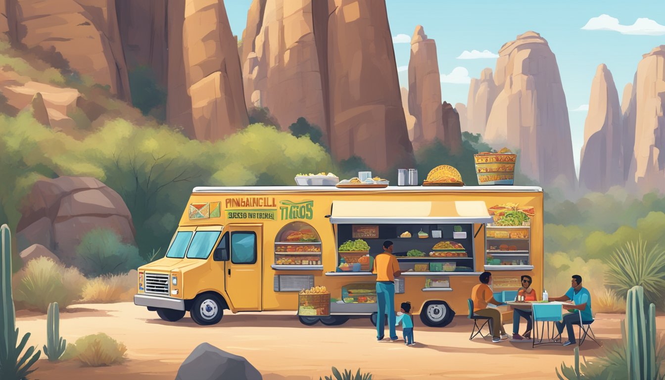 A food truck serves up the best tacos in Pinnacles National Park, surrounded by towering rock formations