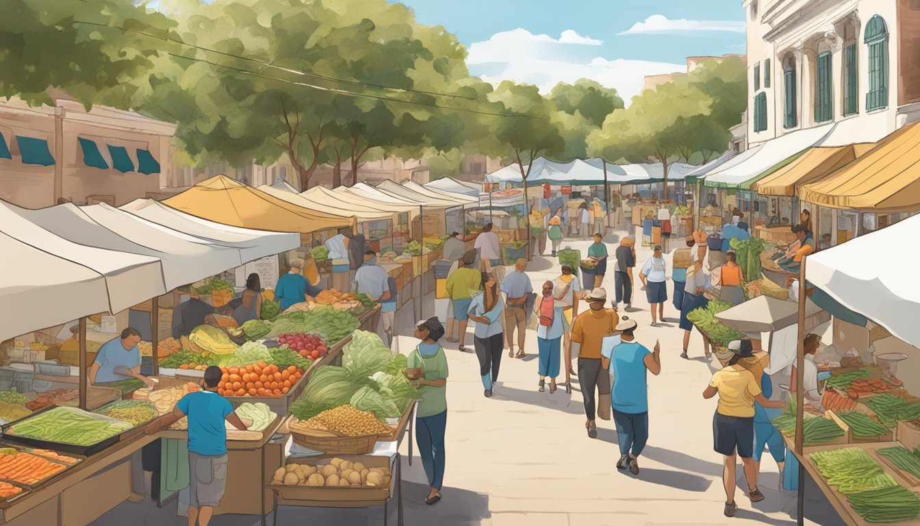 A bustling farmers' market in historic St. Augustine, Florida, with vendors proudly displaying locally sourced ingredients for the best tacos