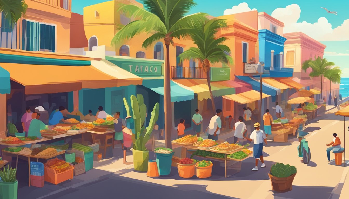 Vibrant coastal towns with colorful buildings and palm-lined streets. Street vendors and bustling markets serving up the best tacos under the warm Mexican sun