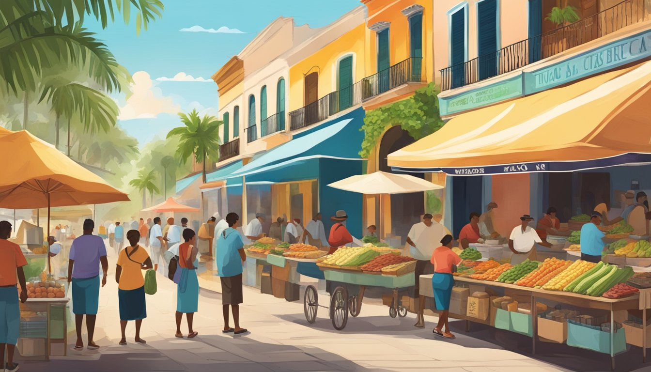 A bustling street market in Florida's historic Cuban district, with vendors selling fresh, authentic ingredients for the best tacos