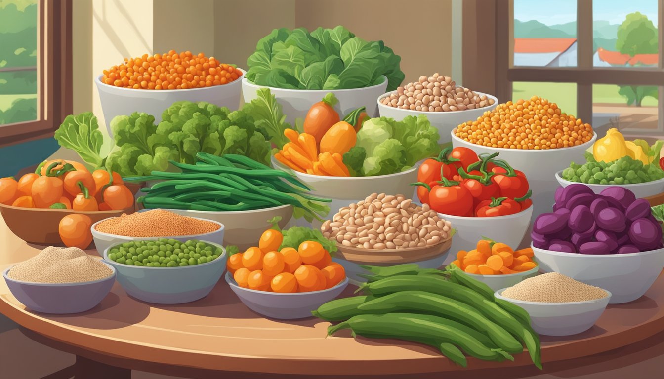 A colorful array of fresh vegetables, beans, and plant-based protein fillings displayed on a vibrant table in a sunny retirement community in Florida