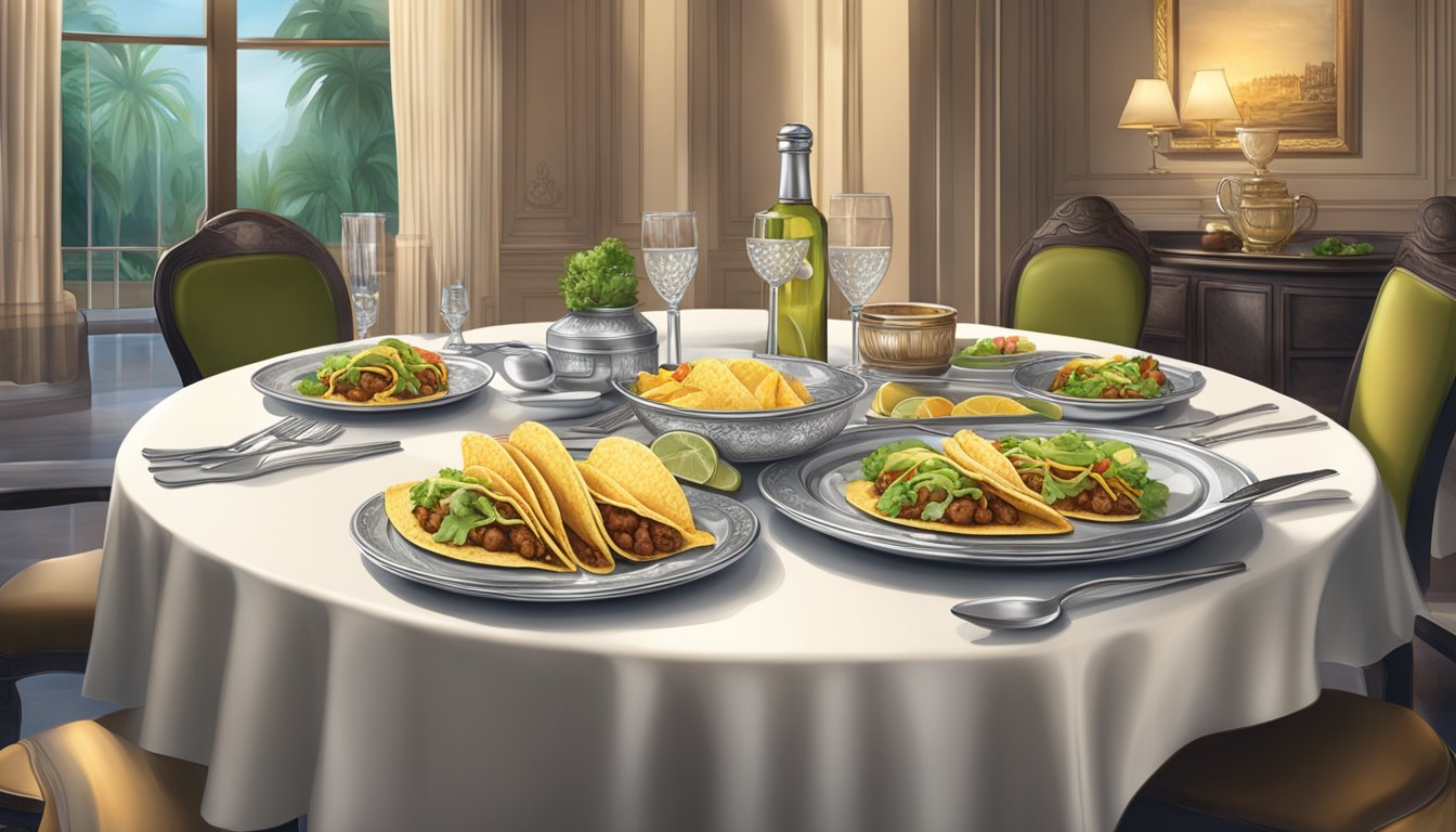 A table set with elegant silverware and a plate of delicious tacos in a luxurious dining room in one of Mexico's silver cities