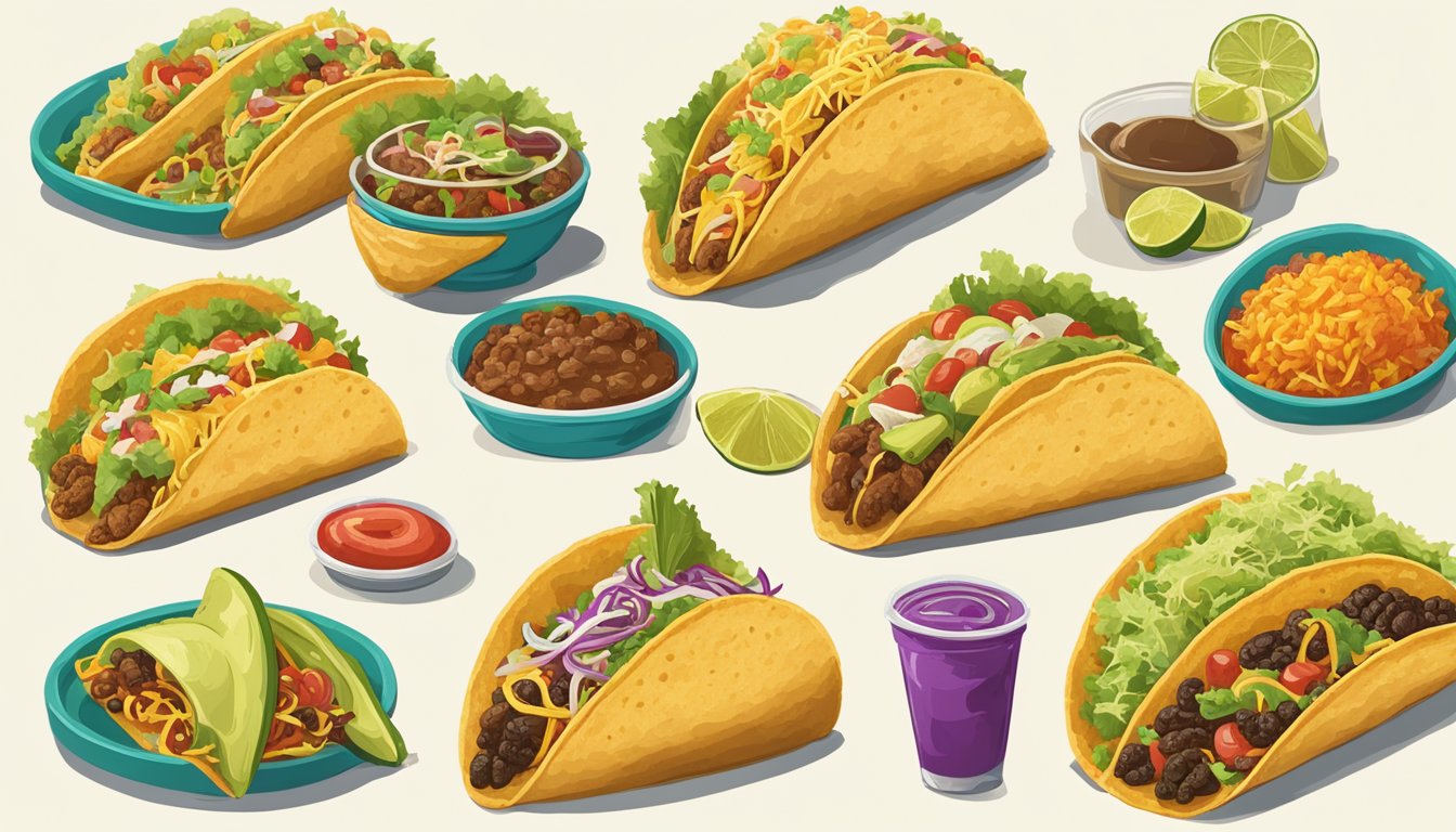 A colorful array of tacos depicted in various scenes from classic Mexican films, capturing the evolution of their portrayal on screen