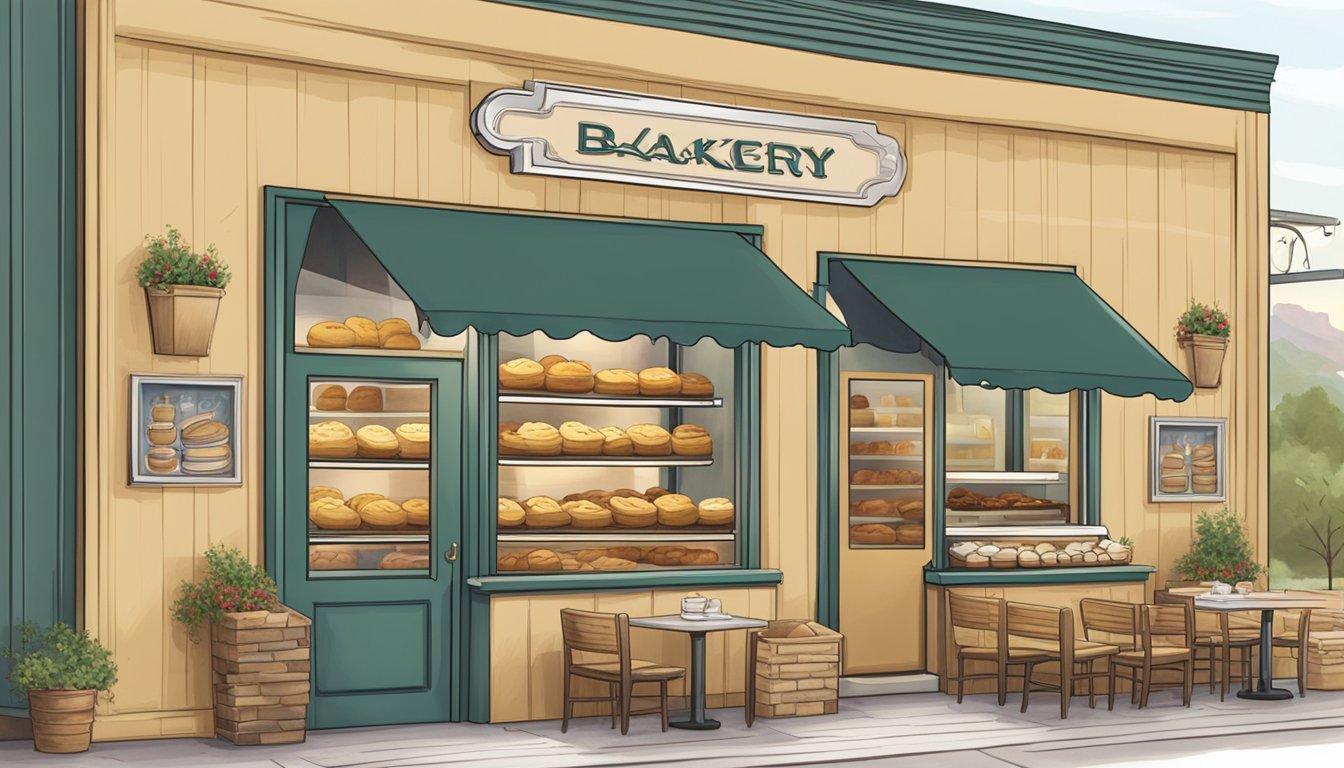 A cozy bakery with a display of various kolache flavors, from traditional to modern, with a Texan flair. Customers chat with the friendly staff as they enjoy their delicious treats