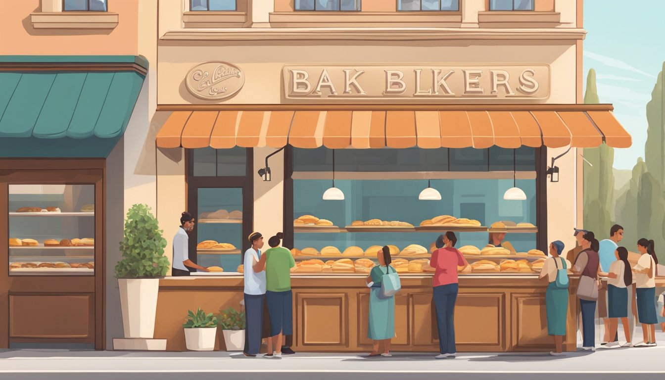 A bustling bakery in Los Angeles, filled with the aroma of freshly baked kolaches. Customers line up to sample the authentic Czech pastries, while the bakers work diligently in the background