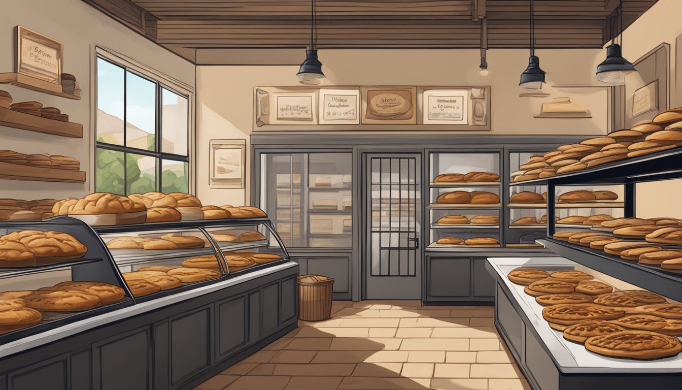 A rustic bakery in Los Angeles, filled with the warm aroma of freshly baked pecan pies cooling on the counter