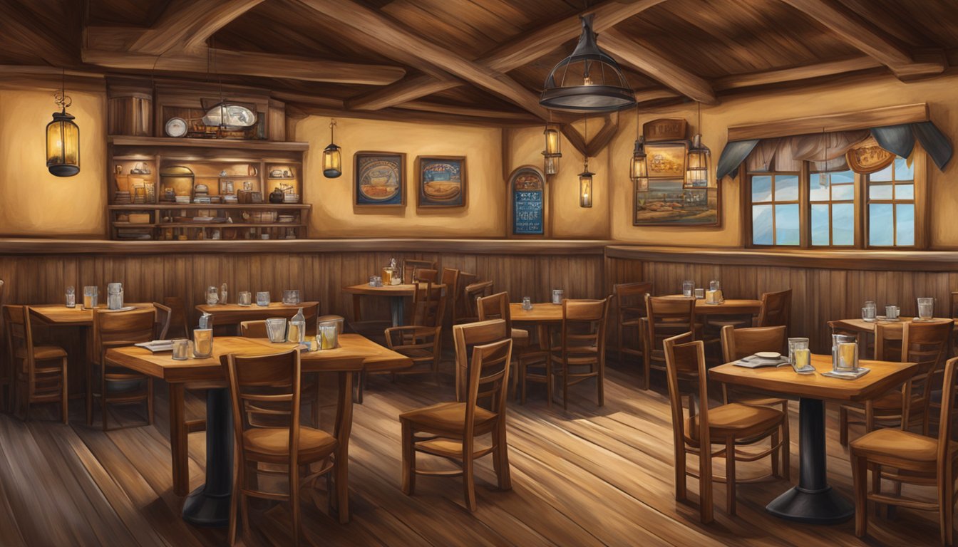 A rustic Texas de Brazil restaurant with cowboy hats, boots, and western decor