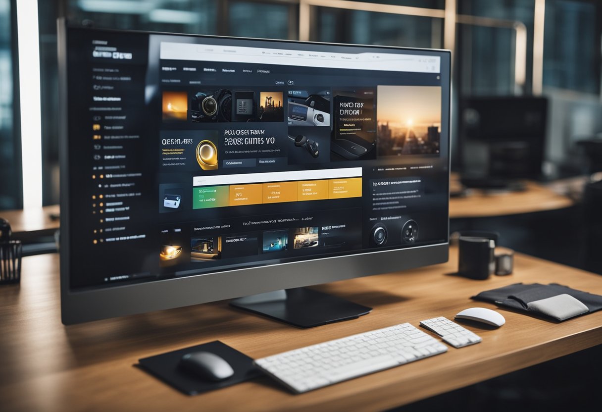 A computer with a sleek design, showing a variety of products on a well-organized and visually appealing website interface
