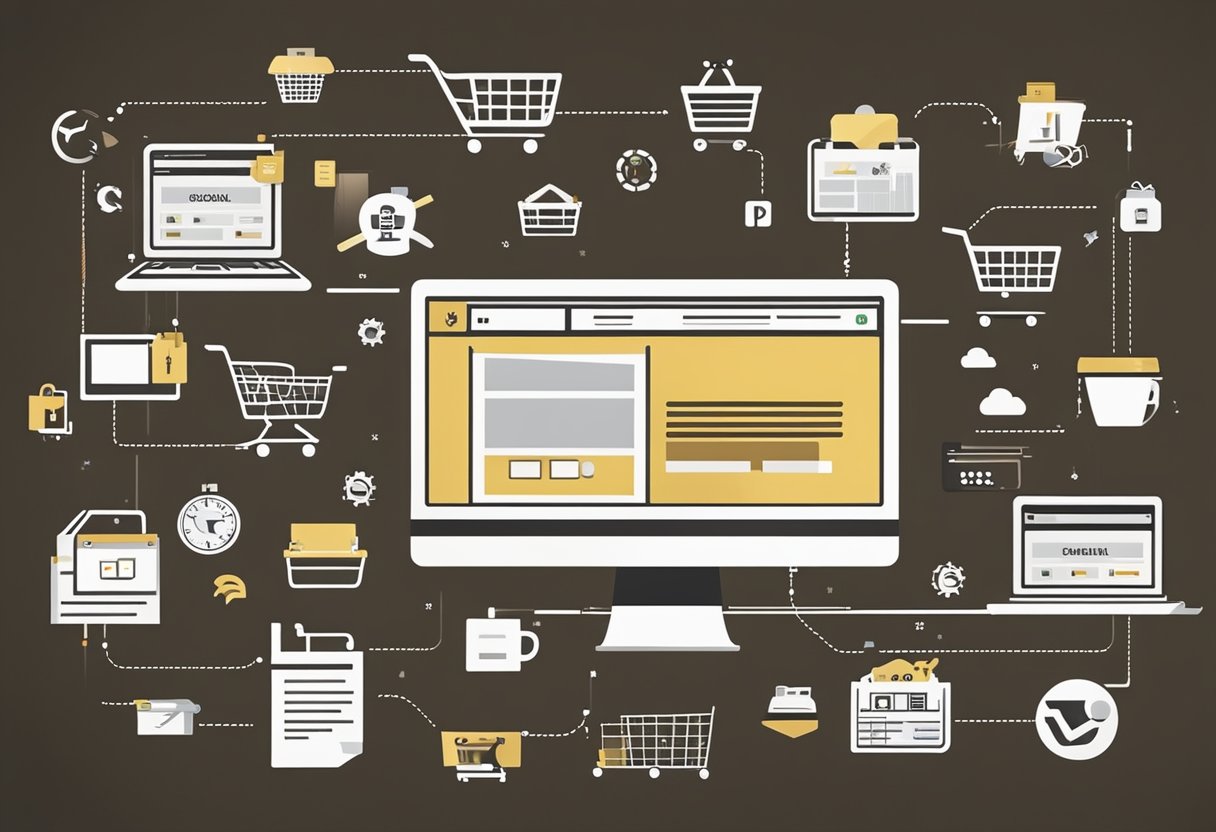 A bustling e-commerce website with eco-friendly products, seamless navigation, and secure payment options