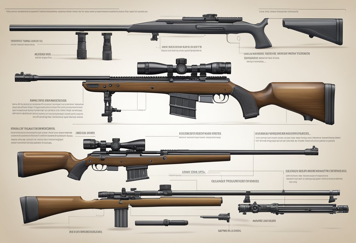 The rifle's sights and aiming mechanisms are depicted in detail, showing the various parts and components in a clear and accurate manner