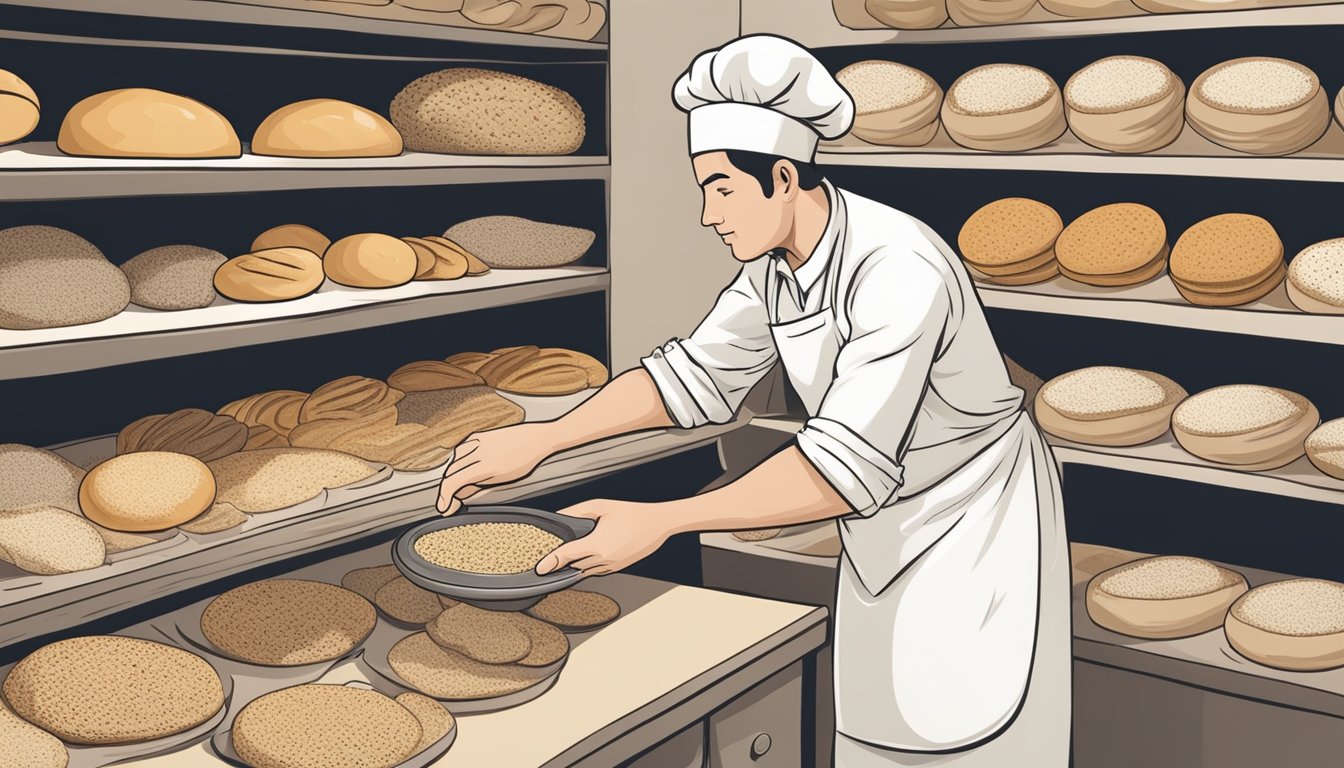 A baker carefully selecting gluten-free sesame seeds for bagel dough