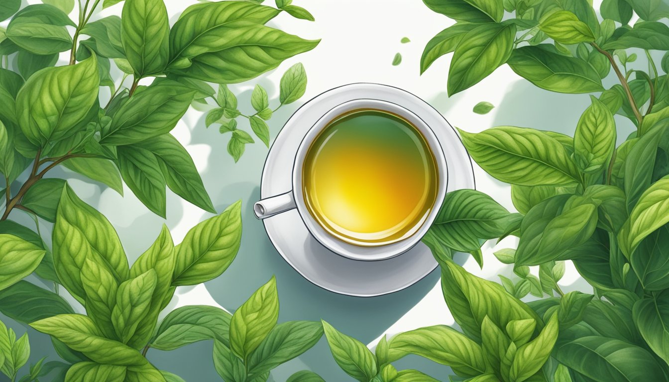 A tea plant with visible harmful ingredients, such as pesticides and heavy metals, affecting health