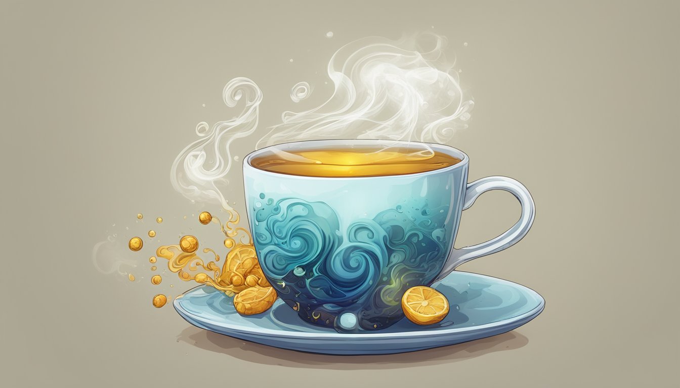 A steaming cup of tea with toxic compounds swirling above it