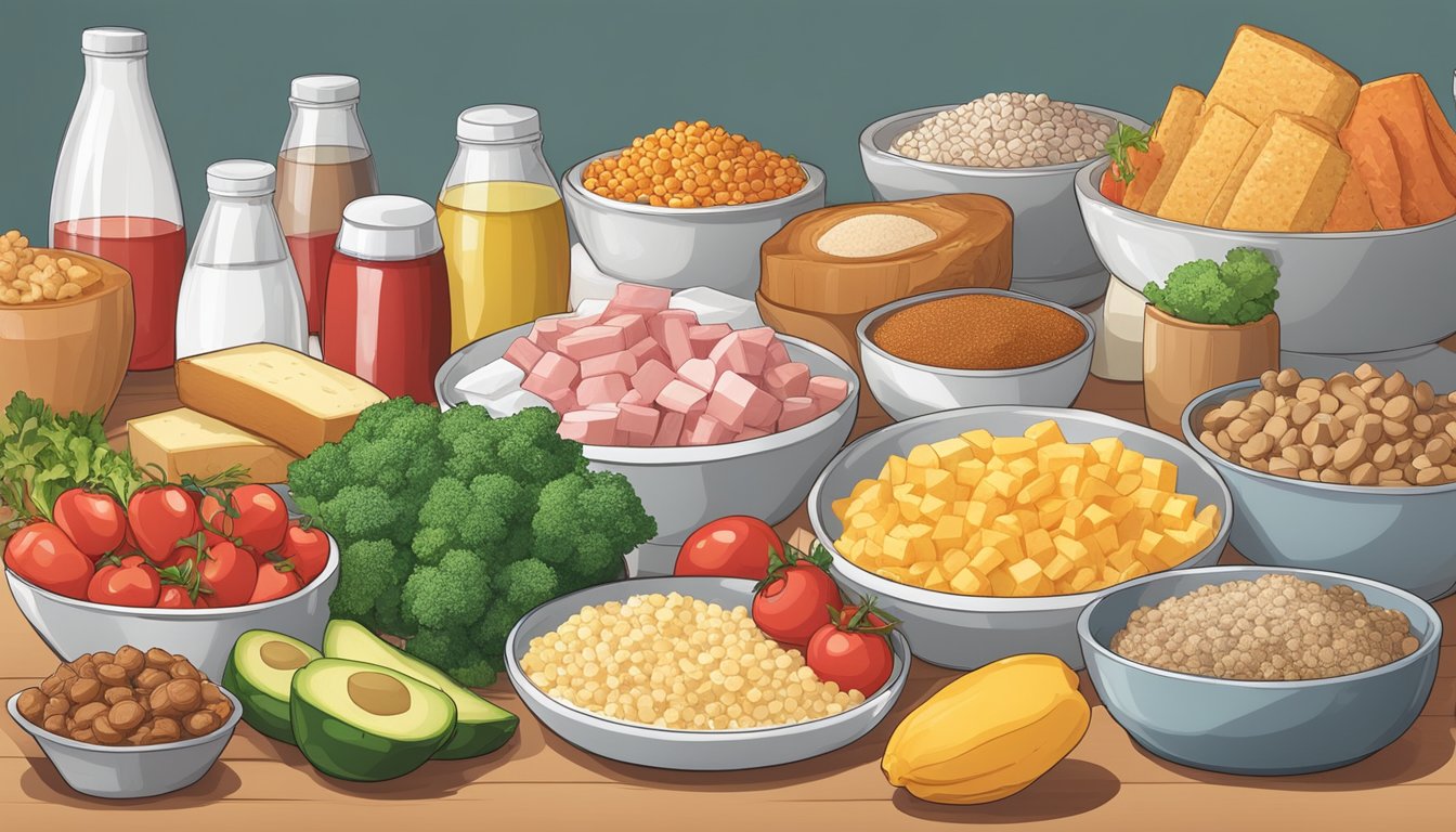 A table with a variety of foods, including high-sodium, high-phosphorus, and high-potassium items, with a large red X over them