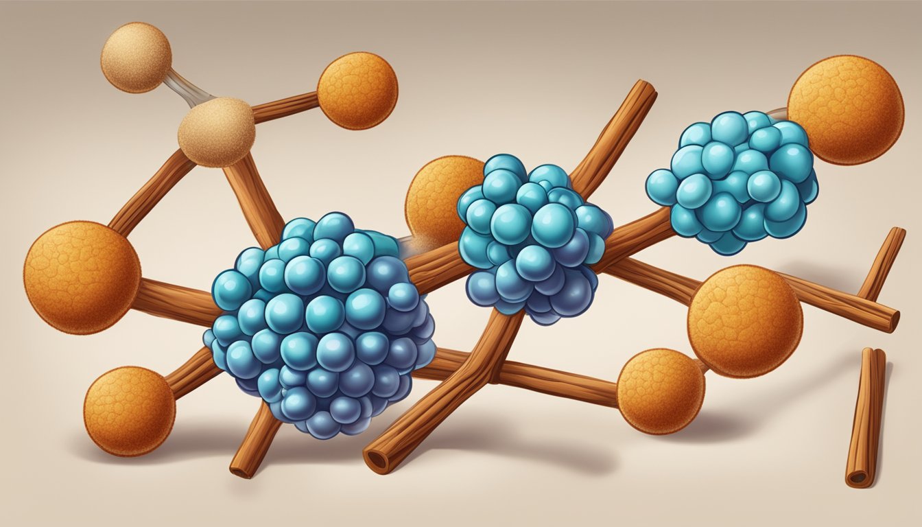 Cinnamon molecules interacting with insulin receptors on a cellular level