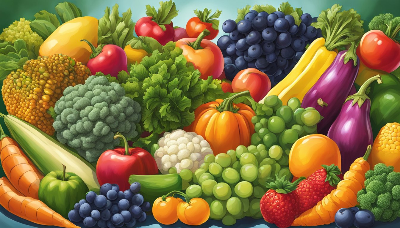 A vibrant array of Texas fruits and vegetables bursting with energy and nutrition, arranged in a bountiful display