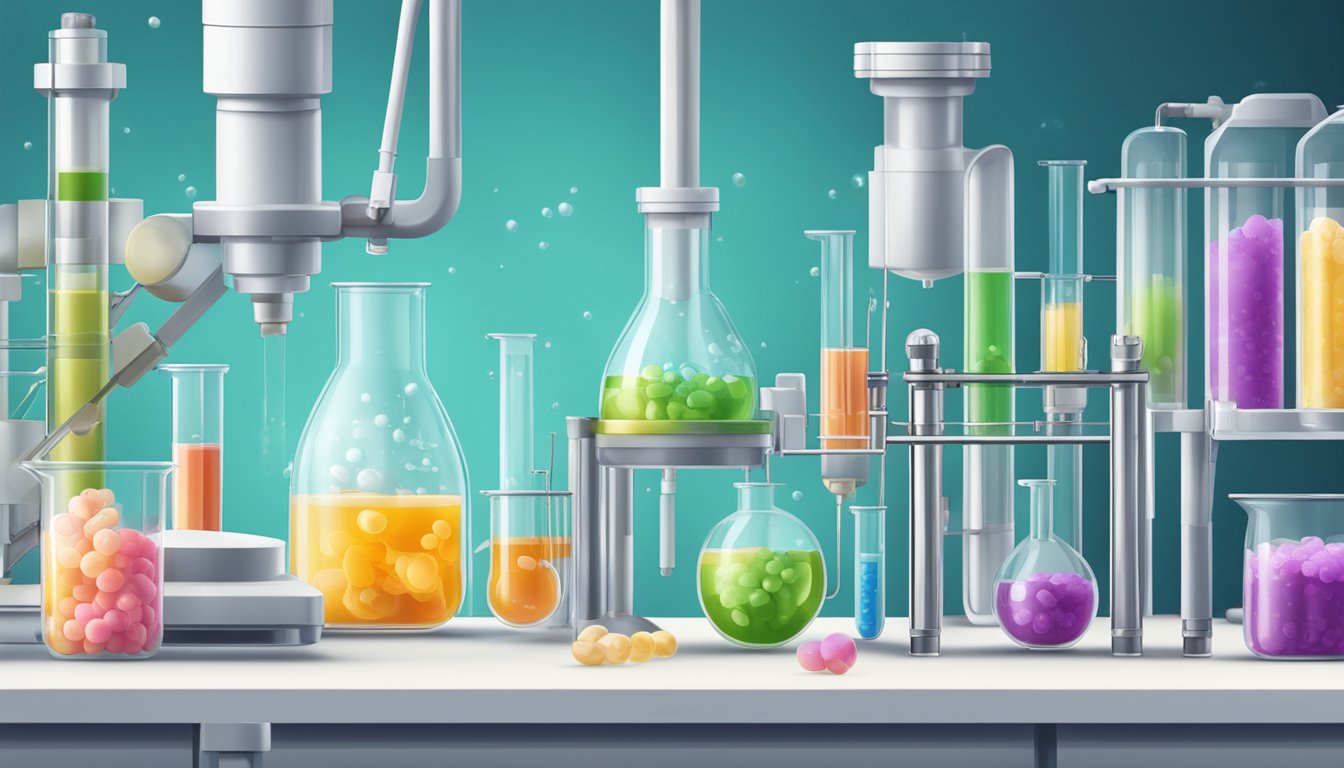 A laboratory setting with various scientific equipment and test tubes, showcasing the impact of probiotics on health