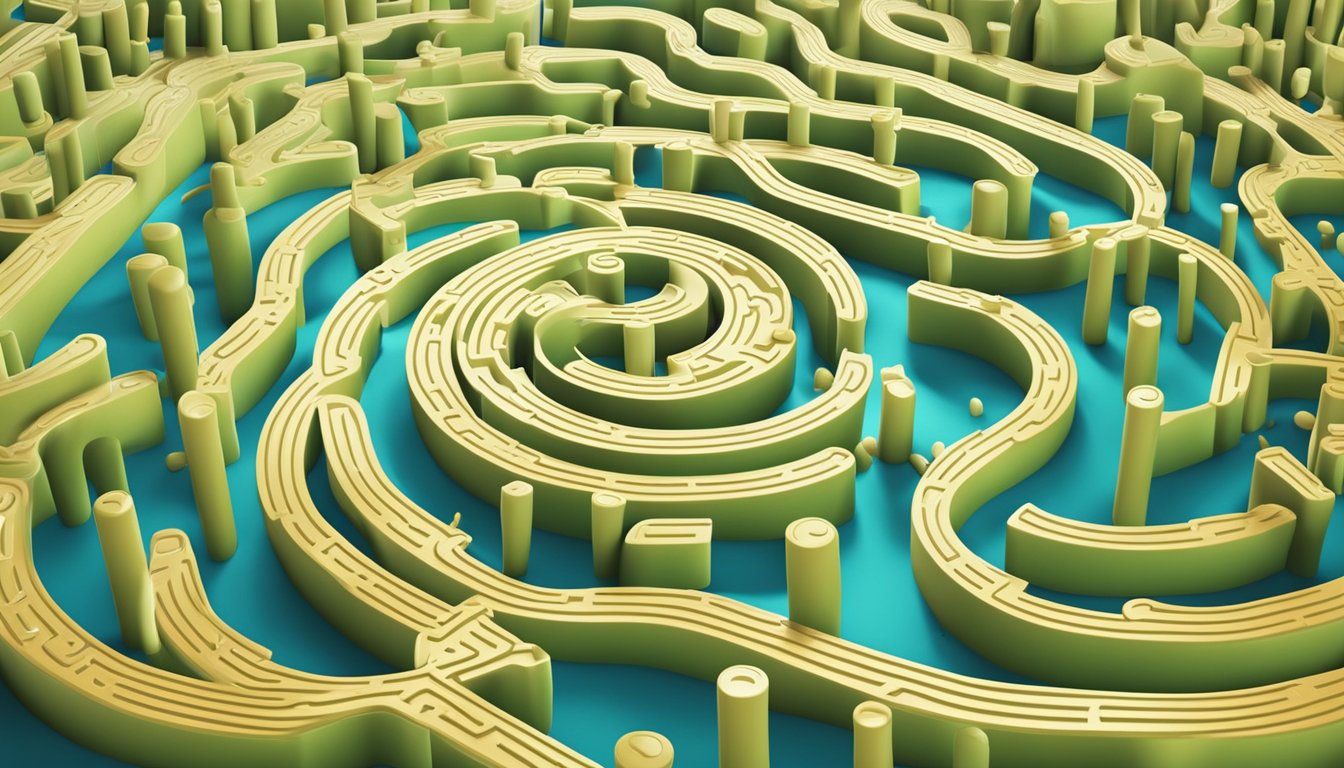 A diverse group of probiotic bacteria conquering a maze of obstacles, symbolizing the challenges and future potential of probiotics