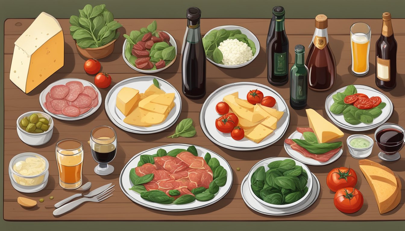 A table with 10 common foods: tomatoes, spinach, fermented cheese, cured meats, vinegar, pickles, soy sauce, beer, wine, and kombucha