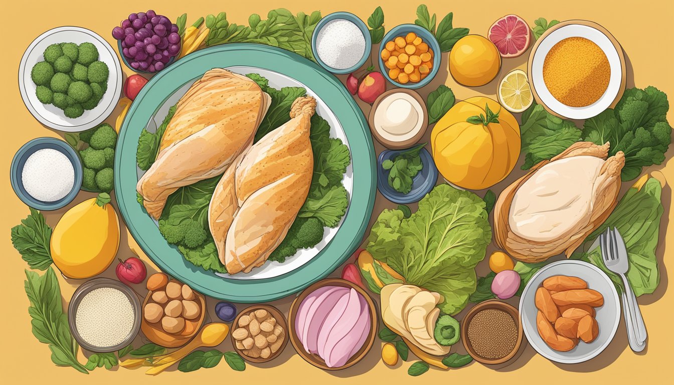 A colorful array of 10 lysine-rich foods, including chicken breast, arranged in a vibrant and inviting display to support immune health and protein synthesis