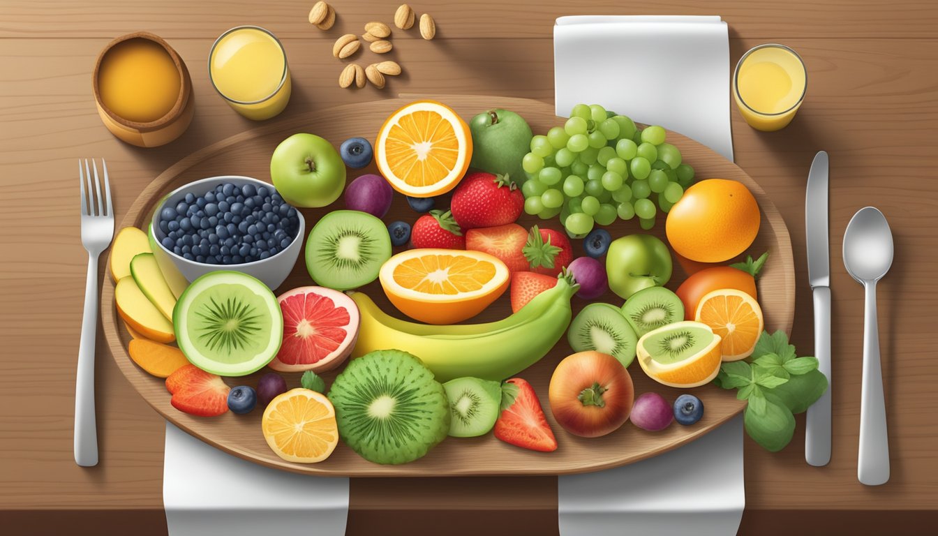 A colorful array of fresh fruits, vegetables, nuts, and whole grain crackers arranged on a clean, child-friendly table setting