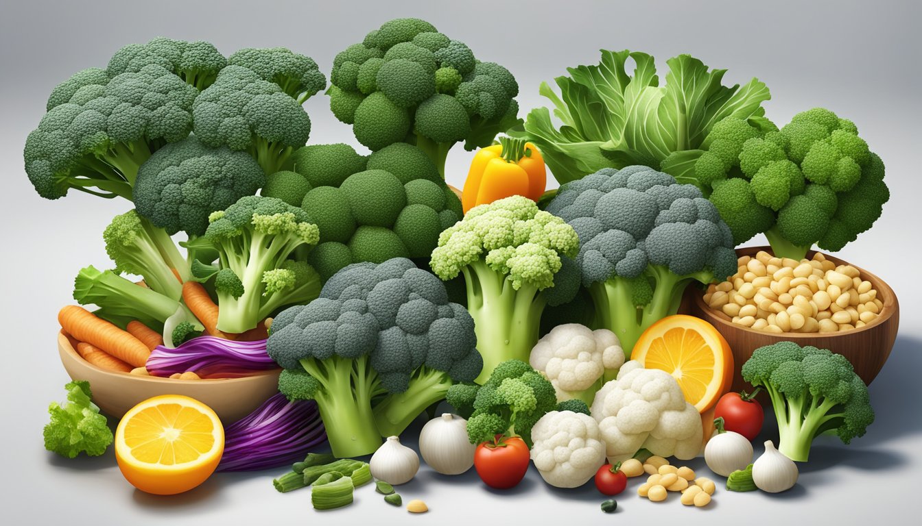 A colorful array of broccoli, along with other nutrient-rich foods, arranged in a vibrant and appealing display