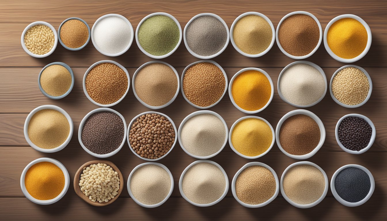 A colorful array of buckwheat, oats, quinoa, and other nutrient-rich grains spread out on a wooden table