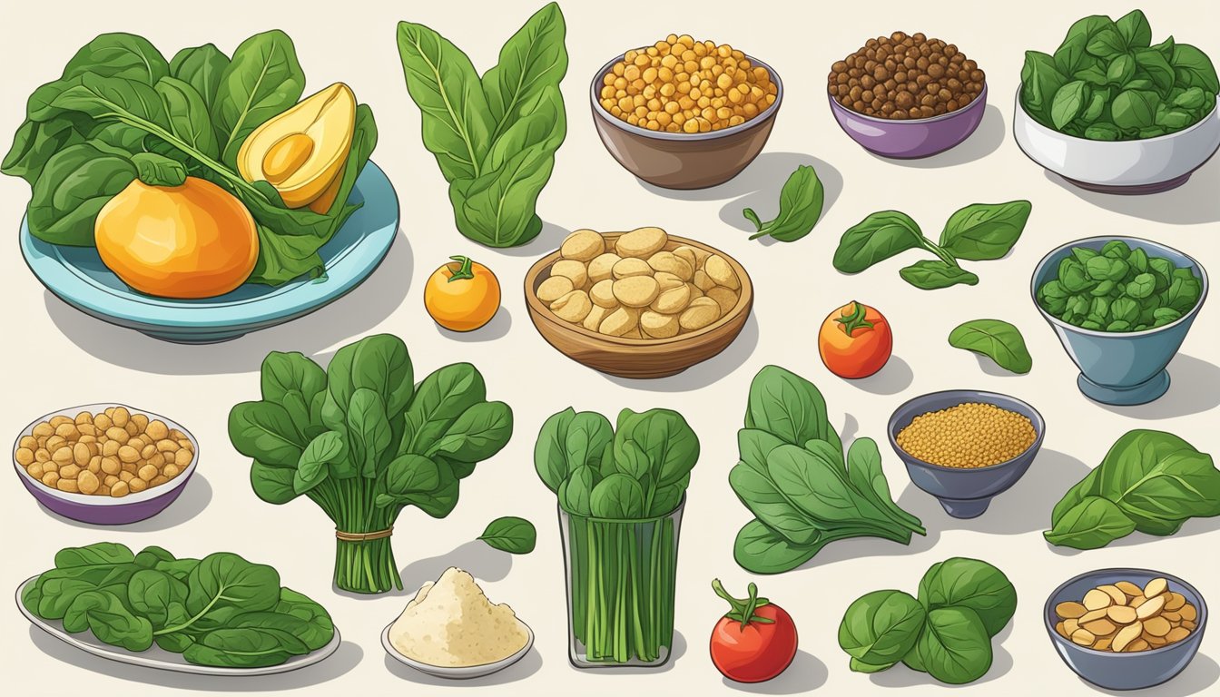 A colorful array of 10 selenium-rich foods, including spinach, arranged in a vibrant and appealing display