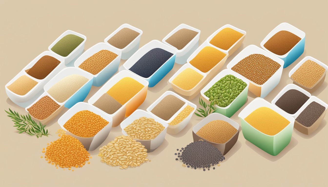 A variety of whole grains, such as quinoa, brown rice, and oats, arranged in a colorful and appealing display