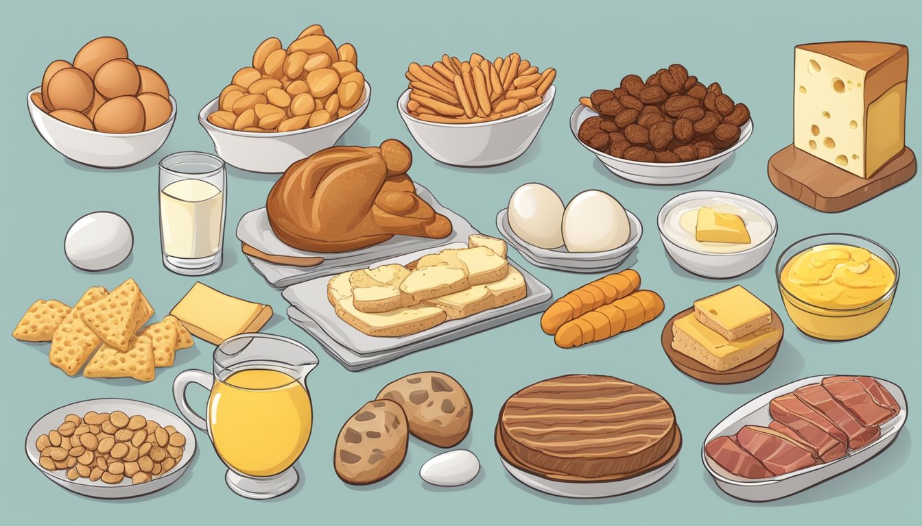 A table with 7 foods (eggs, red meat, cheese, butter, processed snacks, fried foods, and pastries) labeled with high LDL cholesterol symbols