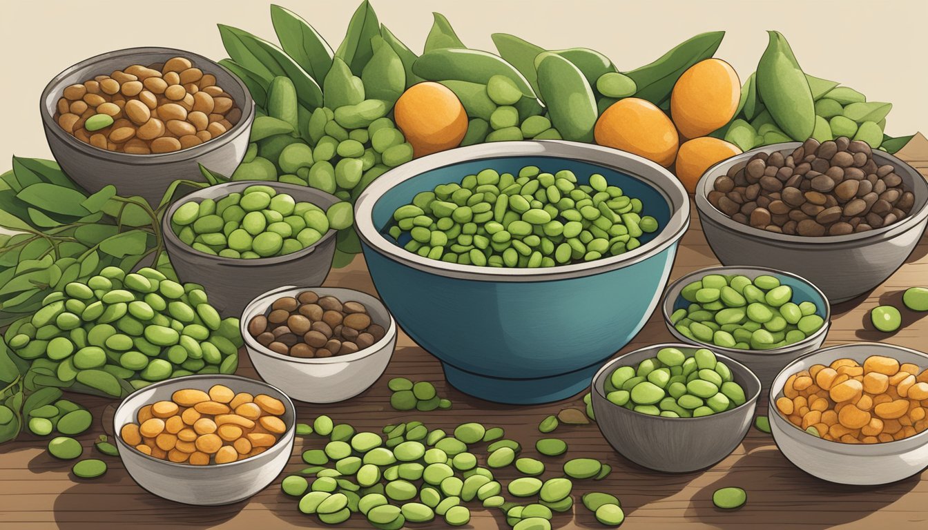 A bowl of edamame surrounded by other mineral-rich foods