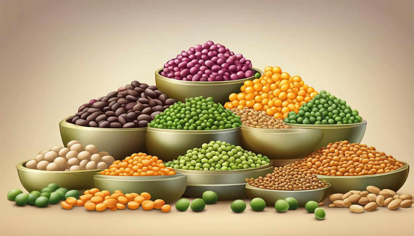 A colorful array of peas, lentils, and beans arranged in a vibrant, enticing display