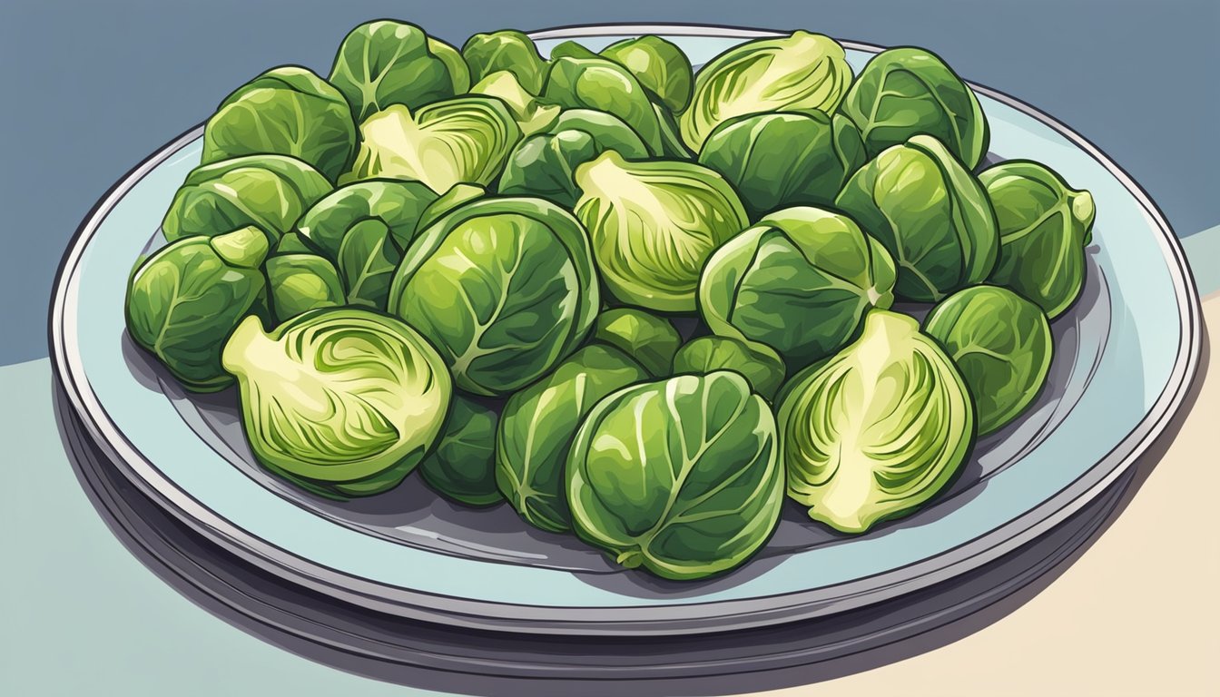 A colorful plate with a variety of low-calorie, high-protein foods, including Brussels sprouts, arranged in an appealing and appetizing manner