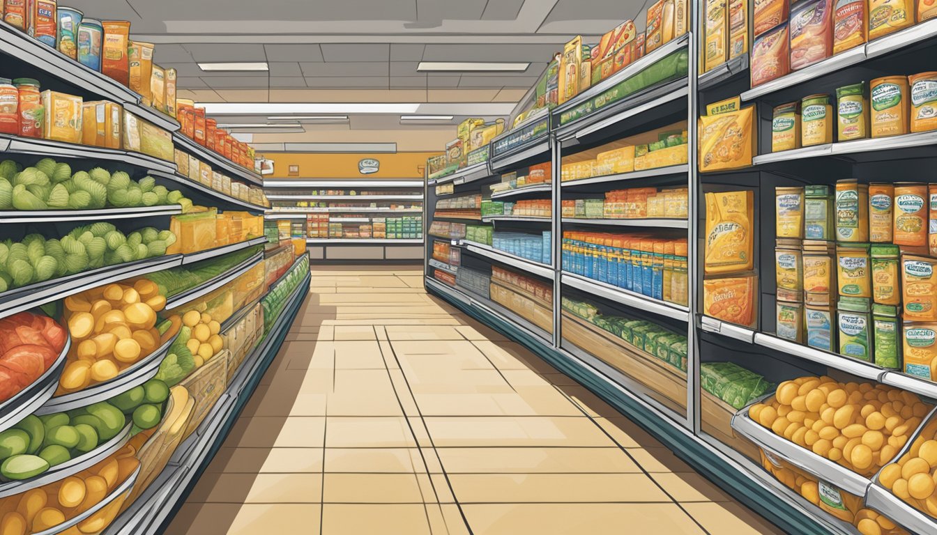 A bustling grocery store aisle filled with Signature Select Pasta products at Food 4 Less in Highland Park