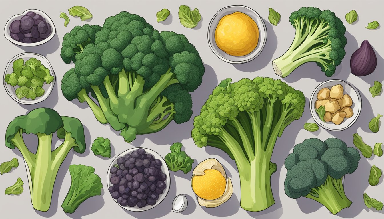 A colorful assortment of broccoli, along with other foods high in chromium, arranged on a table