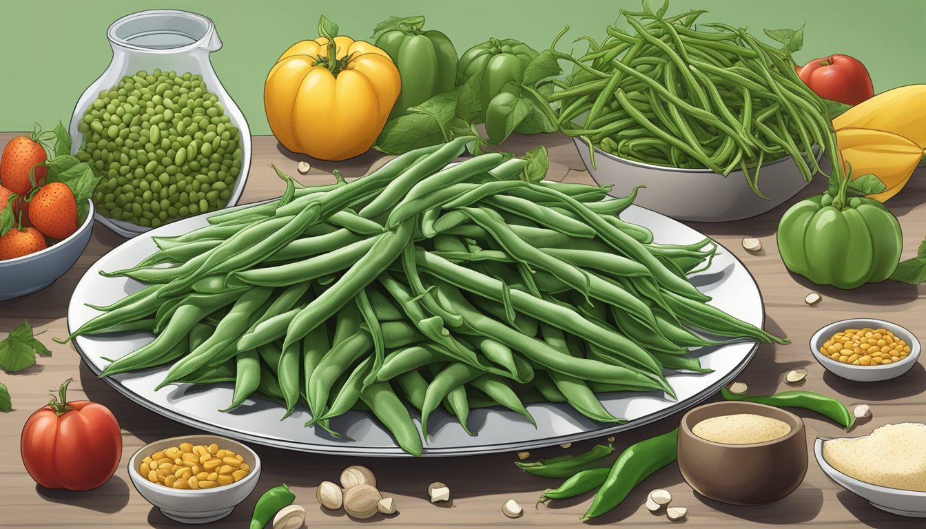 A plate of green beans surrounded by foods high in chromium