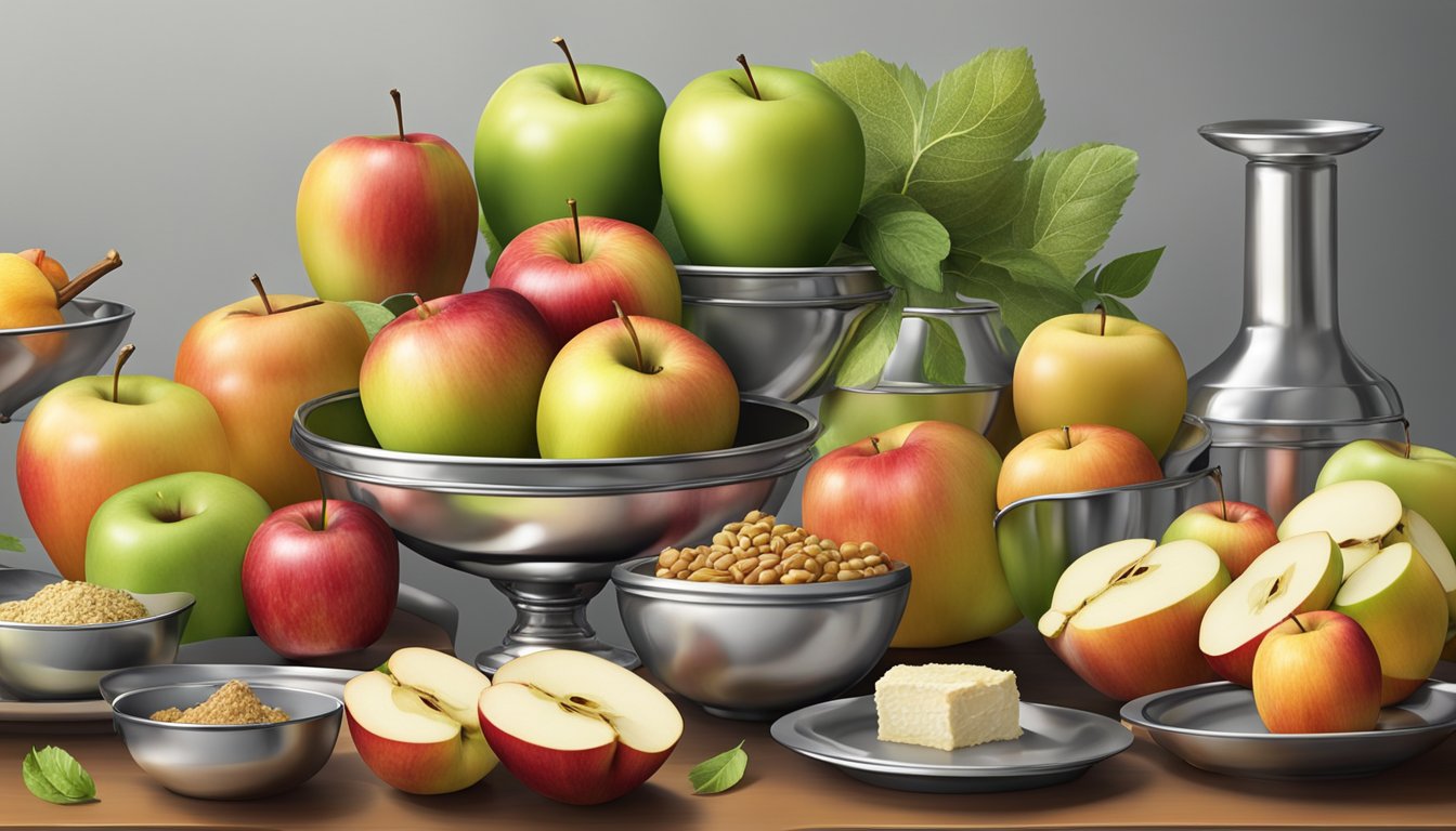 A table with a variety of apples and other foods high in chromium, arranged in an appealing display