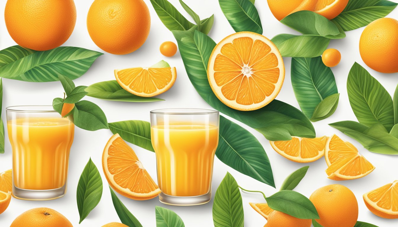 A glass of Tropicana Pure Premium Orange Juice surrounded by oranges, sugar, and other dextrose-rich foods