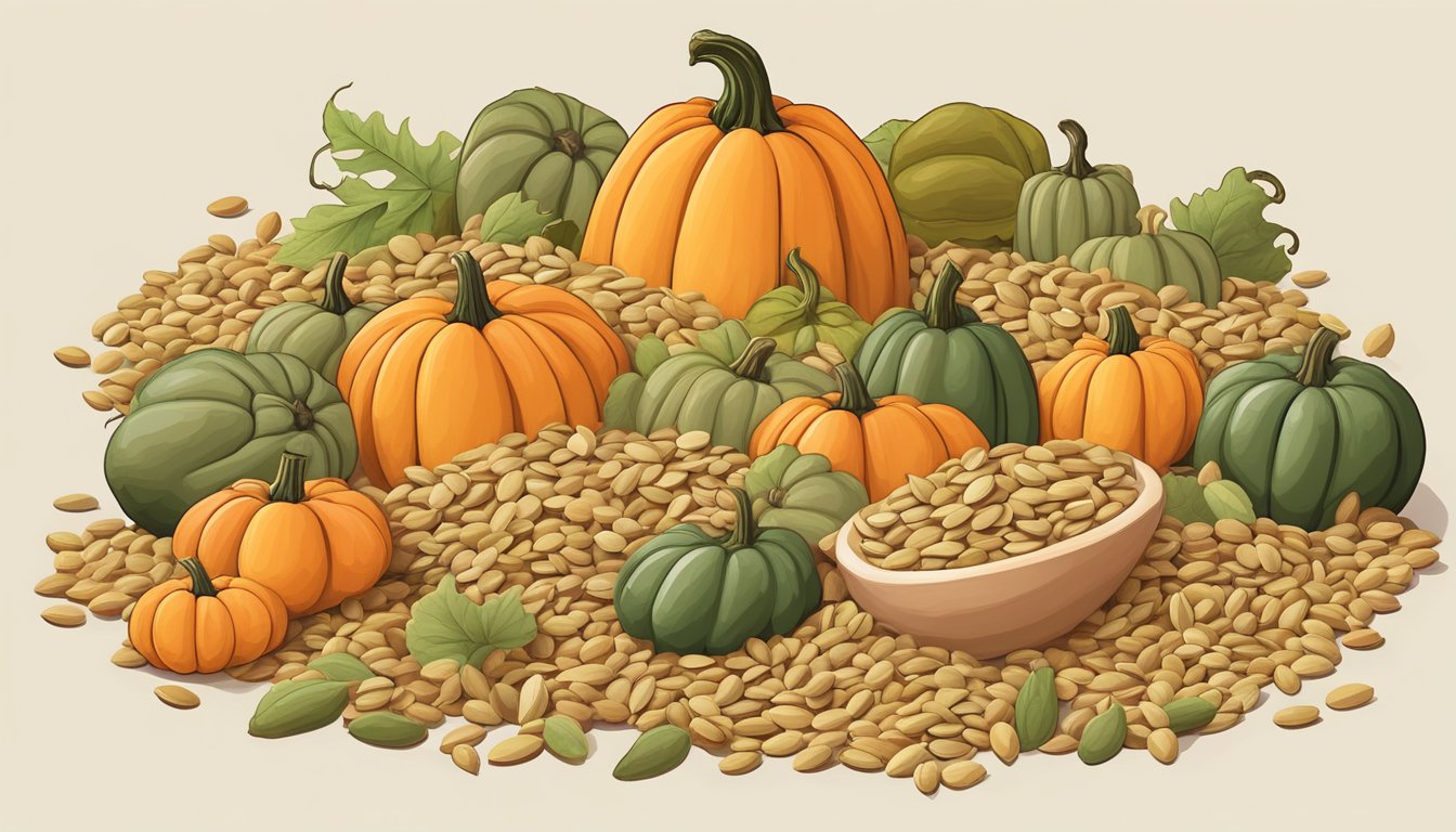 A pile of pumpkin seeds surrounded by other estrogen-rich foods