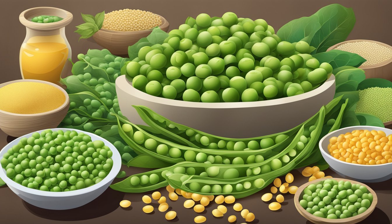 A pile of green peas surrounded by other lectin-rich foods