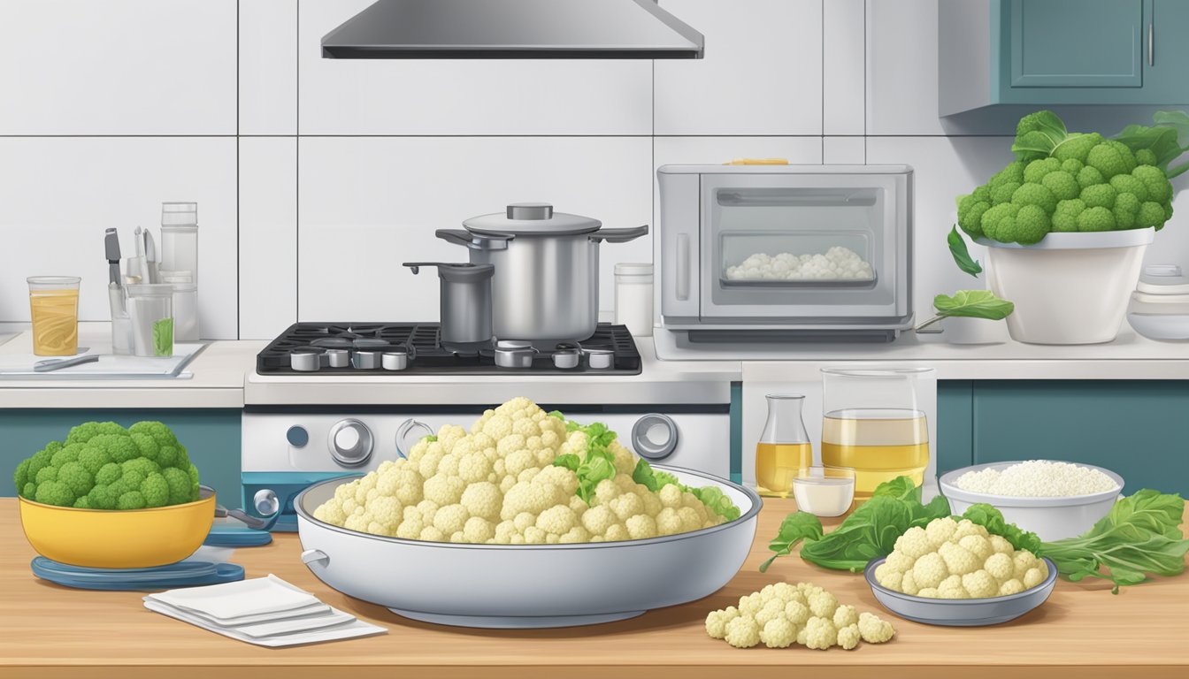 A pile of cauliflower dishes on a table, surrounded by medical equipment measuring urea levels