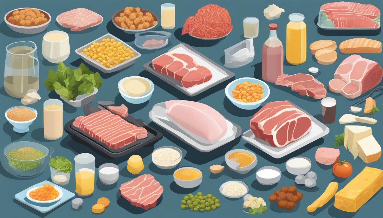 A variety of foods and drinks, including protein-rich items like meat, fish, and dairy products, are shown being processed in the body, with the liver and kidneys highlighted as key organs involved in regulating urea levels