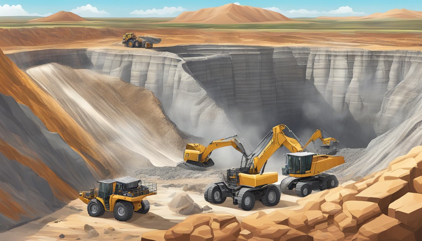 A rugged landscape with heavy machinery extracting lithium from the earth in an Australian hard rock mining site