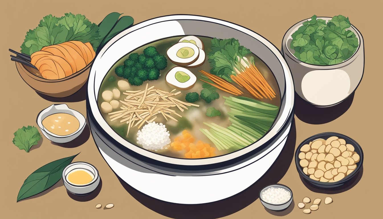 A bowl of miso soup surrounded by various miso-based foods and ingredients, highlighting the rich variety of digestive enzymes