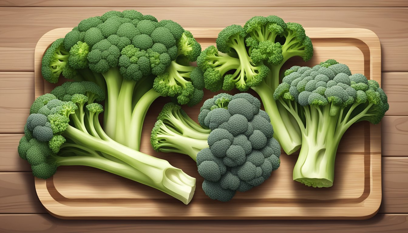 A variety of broccoli and glutathione-rich foods arranged on a wooden cutting board