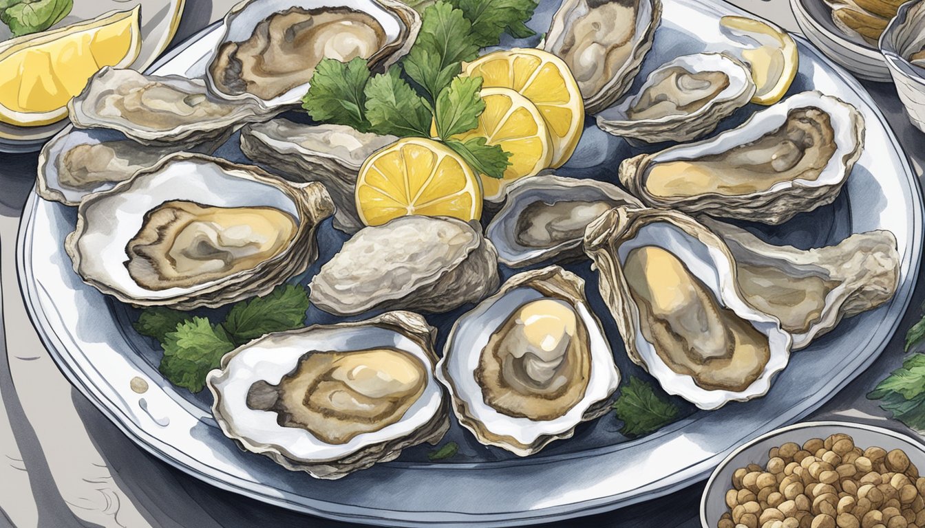 A plate of oysters surrounded by other foods rich in EPA