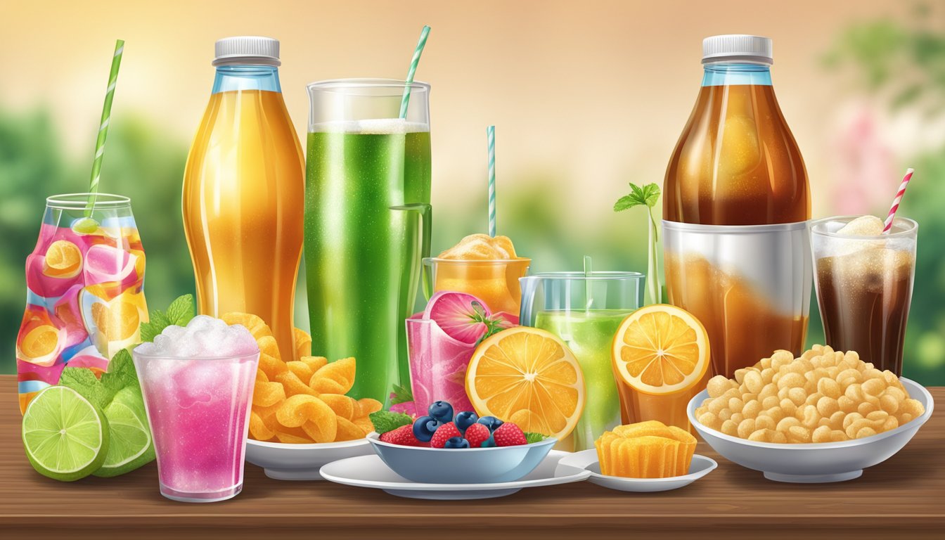 A table with sugary drinks and high-purine foods