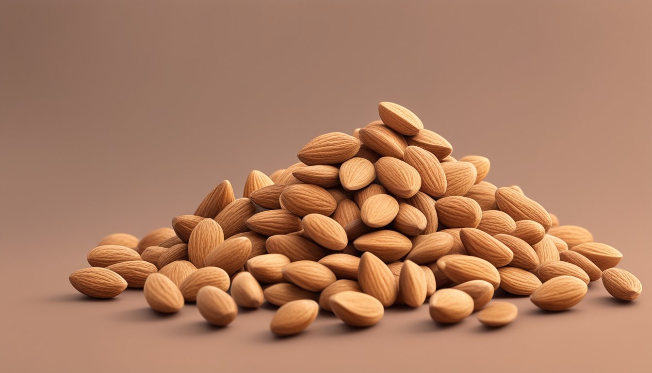 A pile of almonds surrounded by testosterone molecules