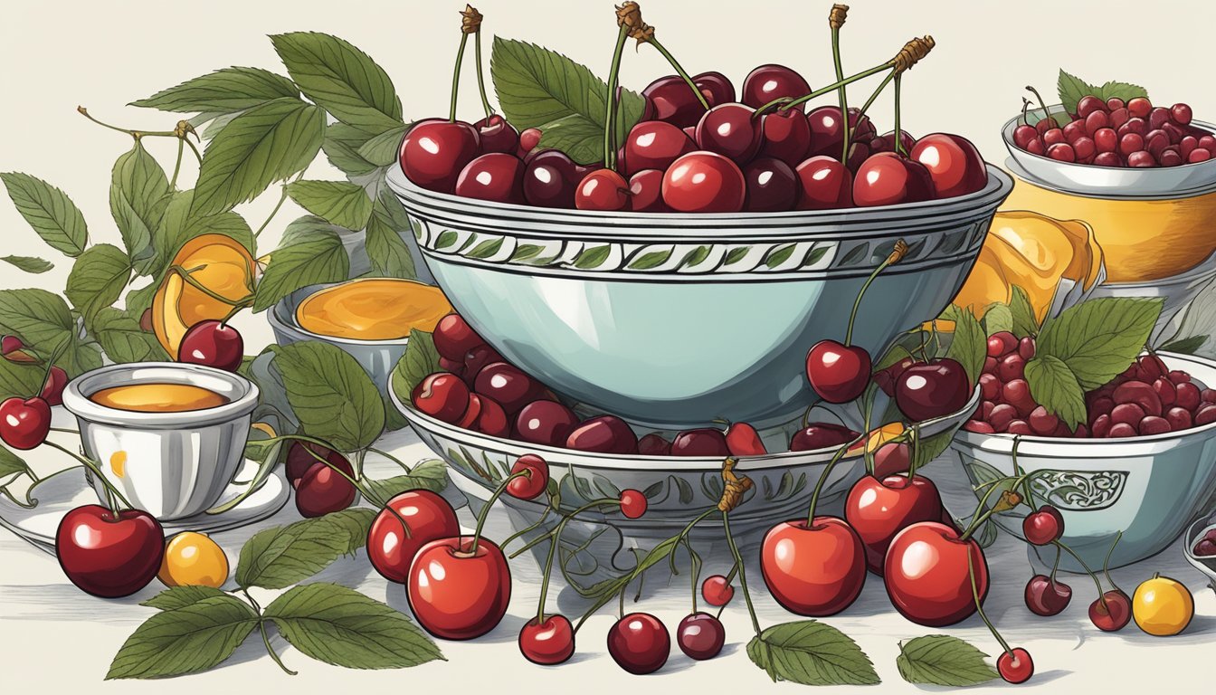 A bowl of cherries surrounded by other kaempferol-rich foods