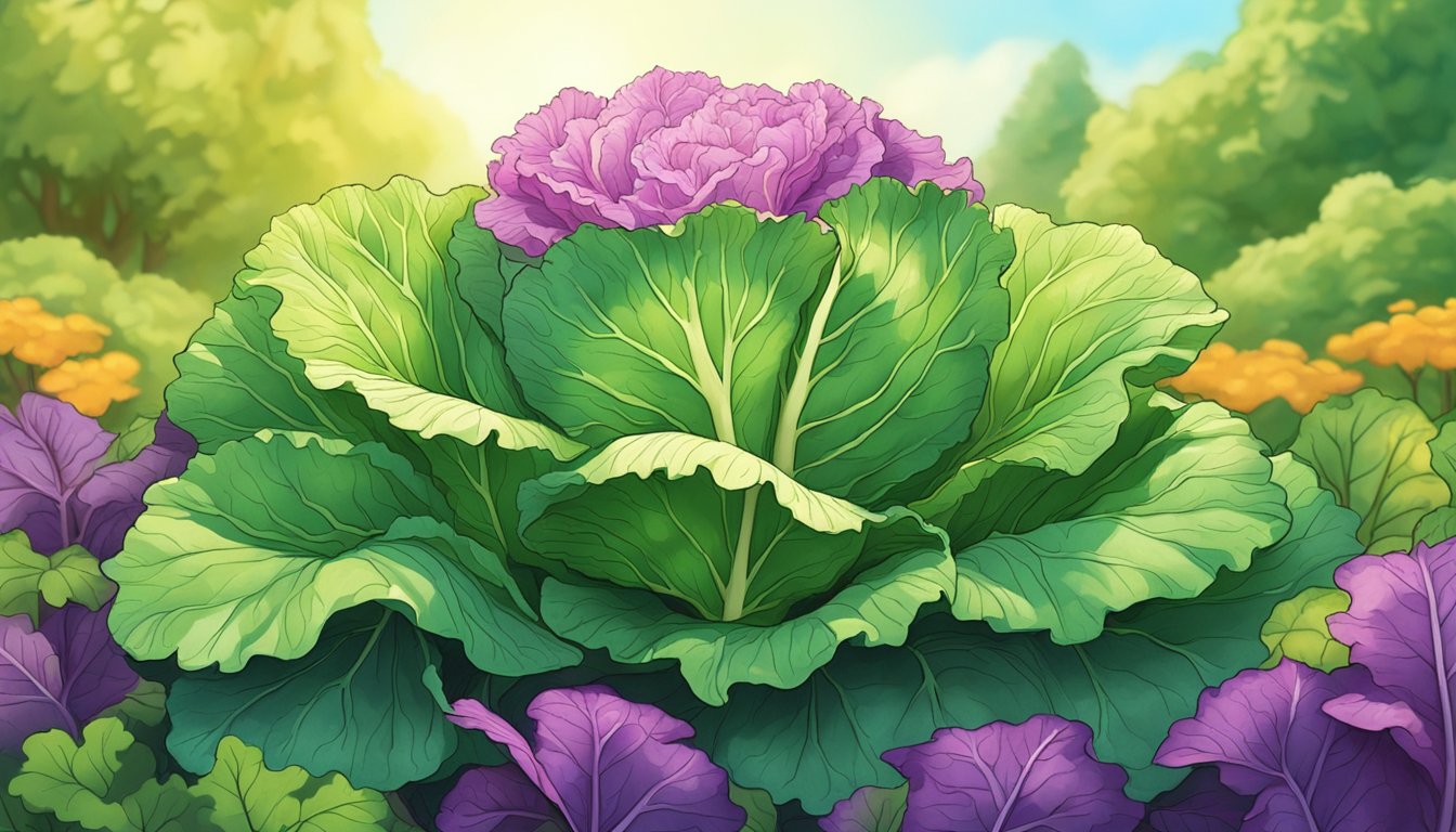 A vibrant cabbage patch with sunlit leaves and rich kaempferol content